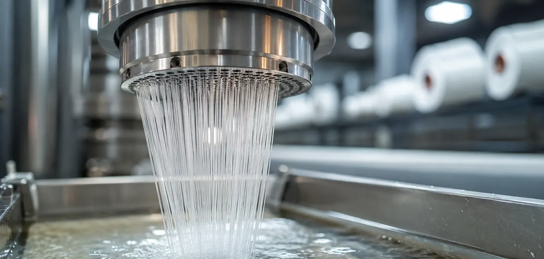Modal cellulose solution extruded through spinnerets to form fine fibers during fabric production.