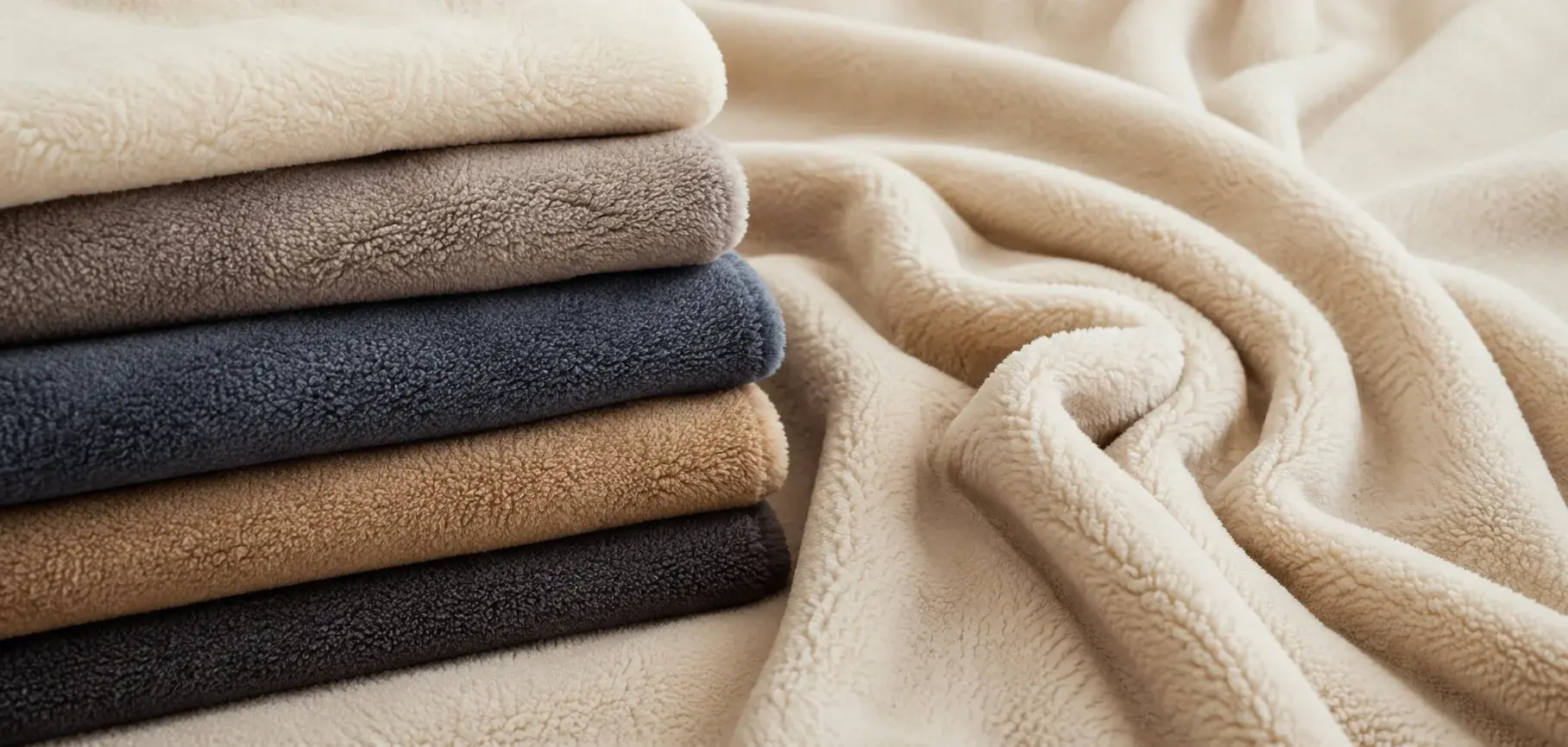 Soft polar fleece polyester fabric shown in folded layers and a cozy draped texture.