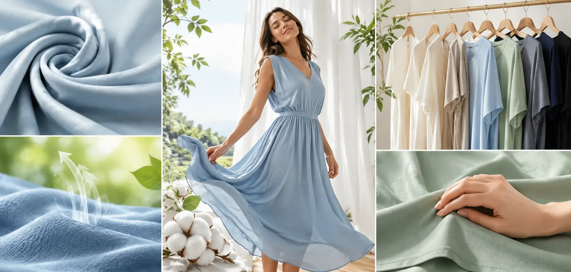 Soft modal fabric highlighting its lightweight, breathable, smooth, and comfortable qualities in clothing.