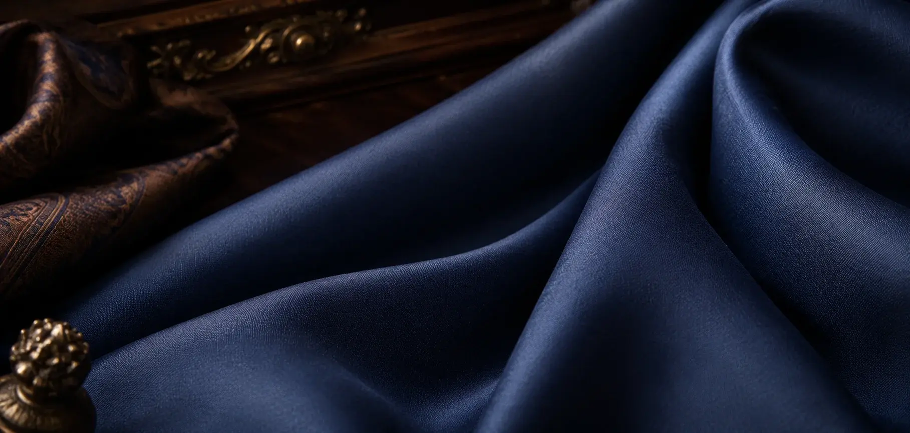 Deep navy Viscose Balmoral fabric with a smooth refined texture and elegant flowing folds.