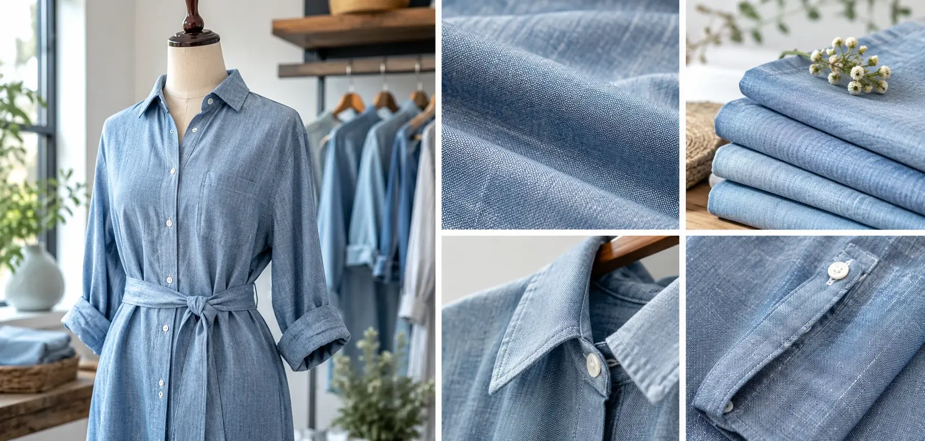 Chambray dress and close-up fabric details