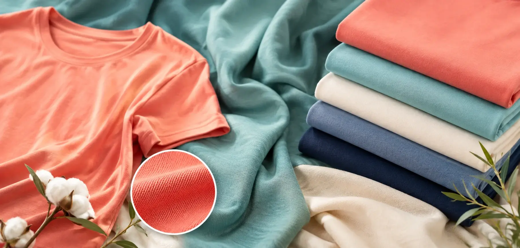 Single jersey T-shirt with colorful folded fabrics