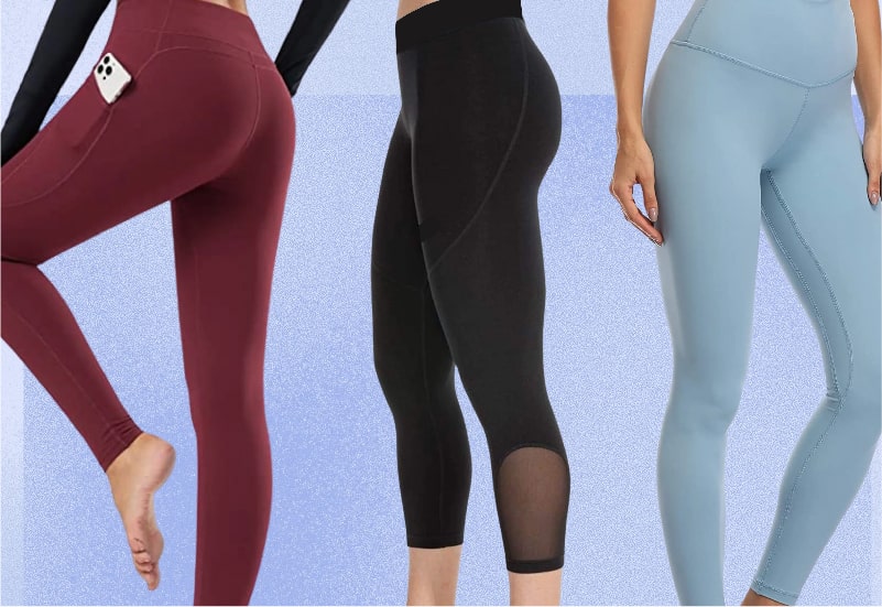 Women wearing different colored high-waisted leggings