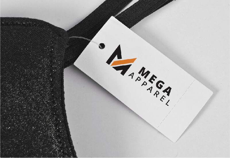 Lingerie Tag with the words 'Mega Apparel' on it