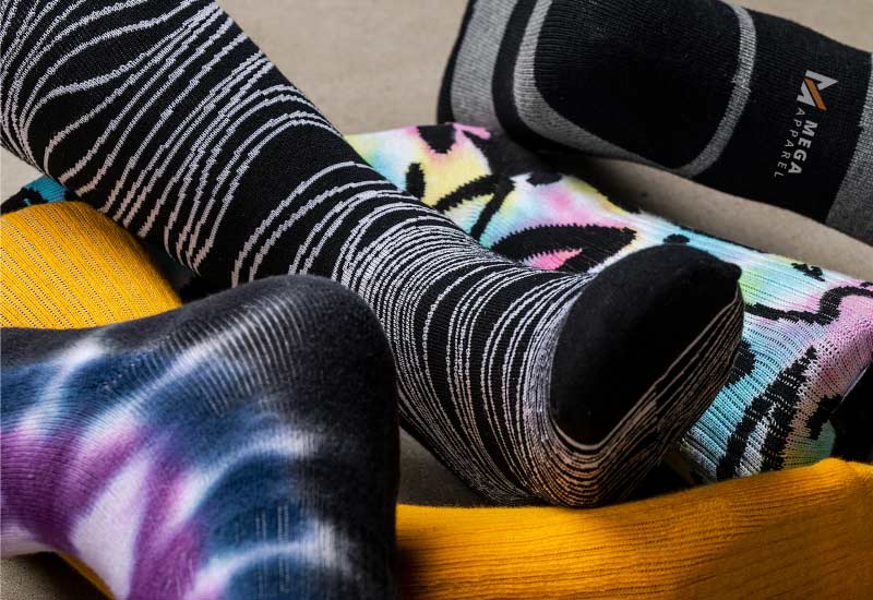 A group of custom colorful socks