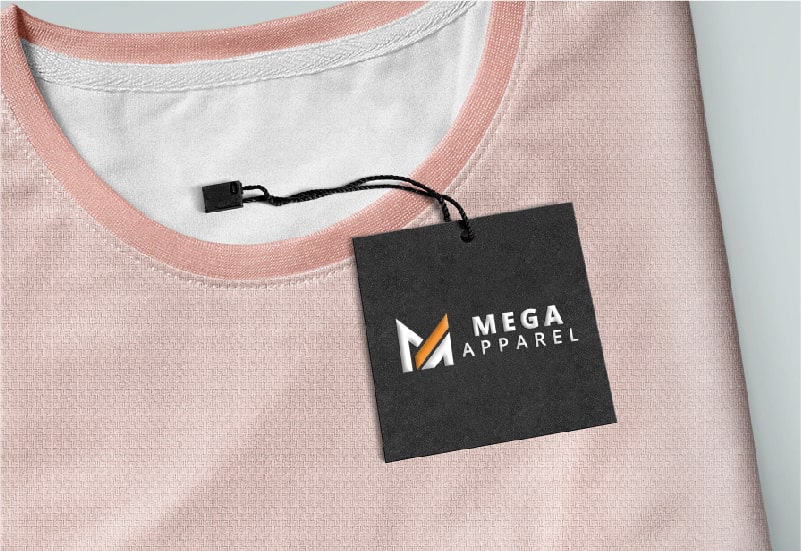  A pink t-shirt with a clothing tag attached to it
